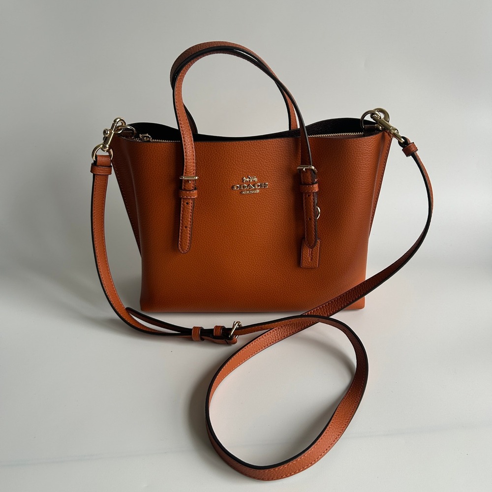 Coach Mollie Tote 25 Canyon Orange Pebbled Leather Shoulder Bag Excellent - Picture 2 of 13